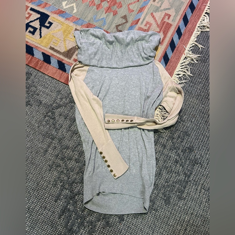 Gray and Cream Sweater with Button Detail XS Off The Shoulder Sweater